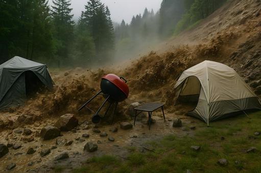 土石流が襲うキャンプ場の写真