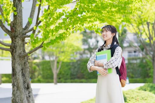 キャンパスを歩く女子大学生 キャンパスを歩く女子大学生 キャンパス,大学,大学生の写真素材