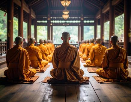 寺で修行する僧侶たちの写真