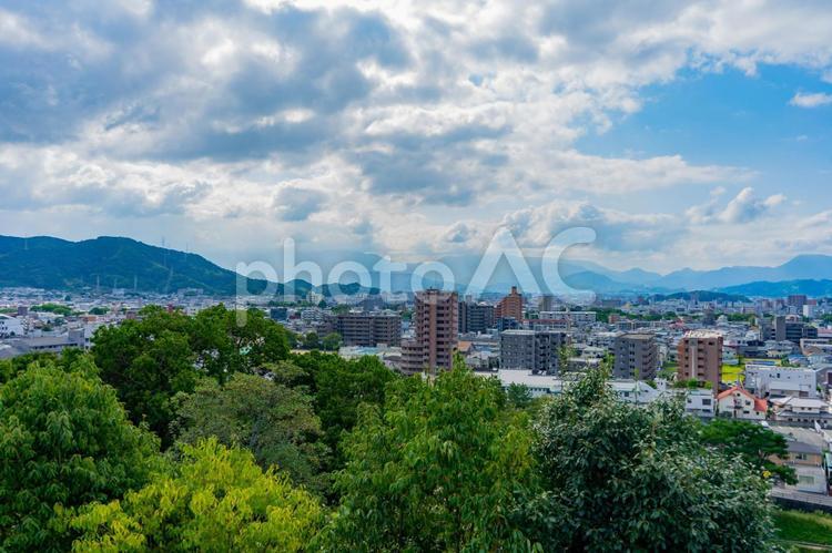 道後公園から見た松山市の風景 道後公園,松山市の街並み,公園の写真素材