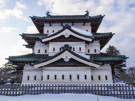 真冬の弘前城天守閣 弘前城,天守閣,弘前市の写真素材