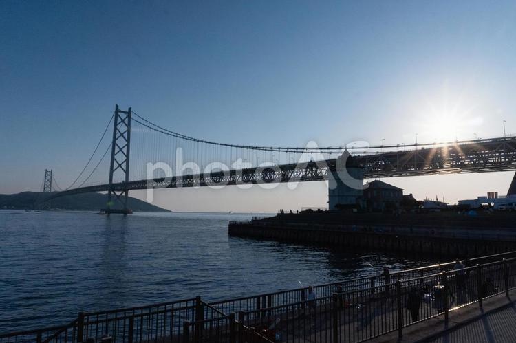 明石海峡大橋・夕景 明石海峡大橋,海,淡路島の写真素材