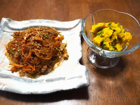 Japchae and pumpkin salad, JPG