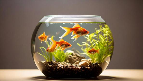 金魚が泳ぎ水草が浮かぶ水槽 金魚が泳ぎ水草が浮かぶ水槽の写真