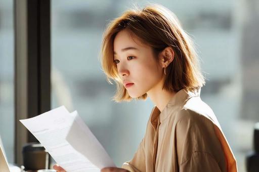 資料を読むビジネス女性 資料を読むビジネス女性の写真