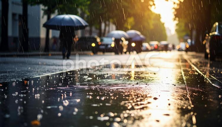 雨が降る街並み 雨雲,積乱雲,台風の写真素材