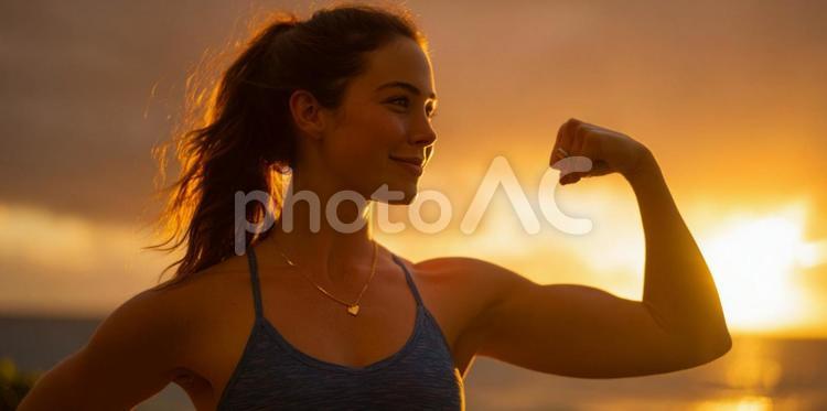 筋肉を誇示するフィットネスモデル フィットネス,女性,筋肉の写真素材
