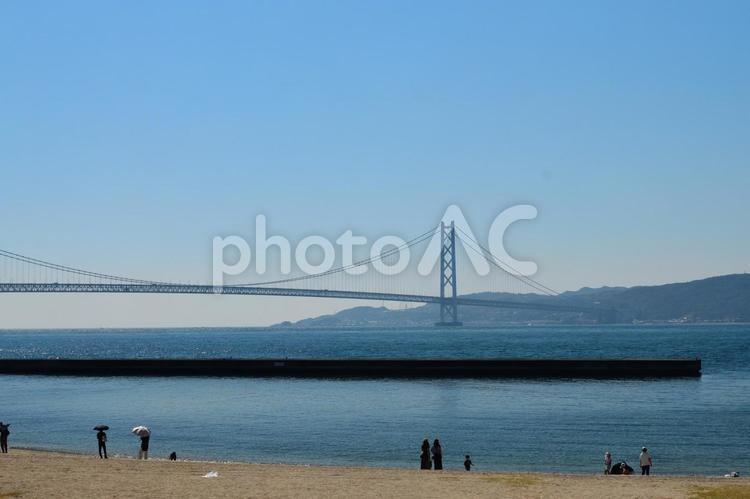 橋と海の風景　 橋,明石,明石海峡大橋の写真素材