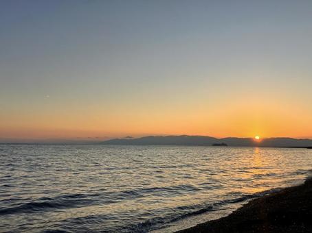 朝日 海,風景,自然の写真素材