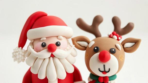 サンタとトナカイのクレイアートの写真