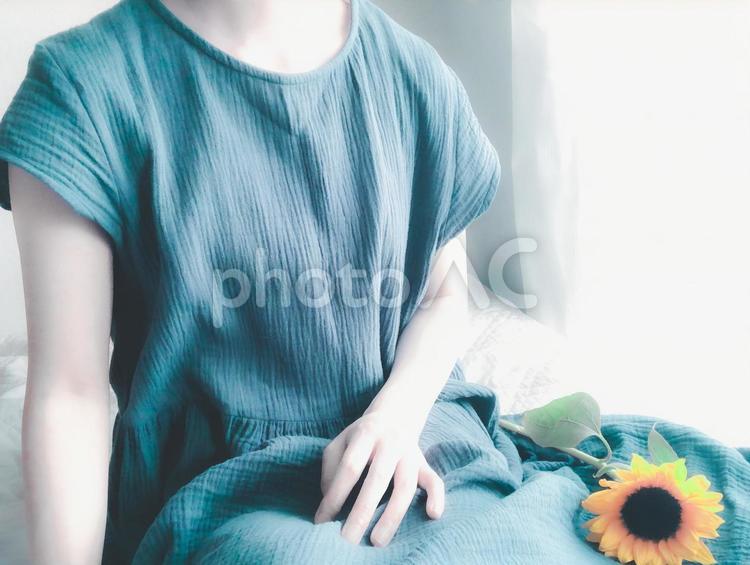 ひまわと女の子 ひまわり,向日葵,ヒマワリの写真素材