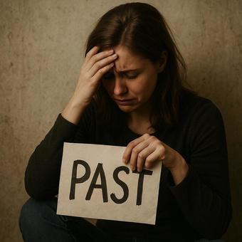 過去を悩む女性の写真