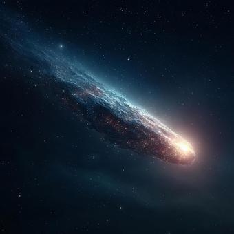 宇宙の神秘：夜空を彩る流星の如き彗星の写真
