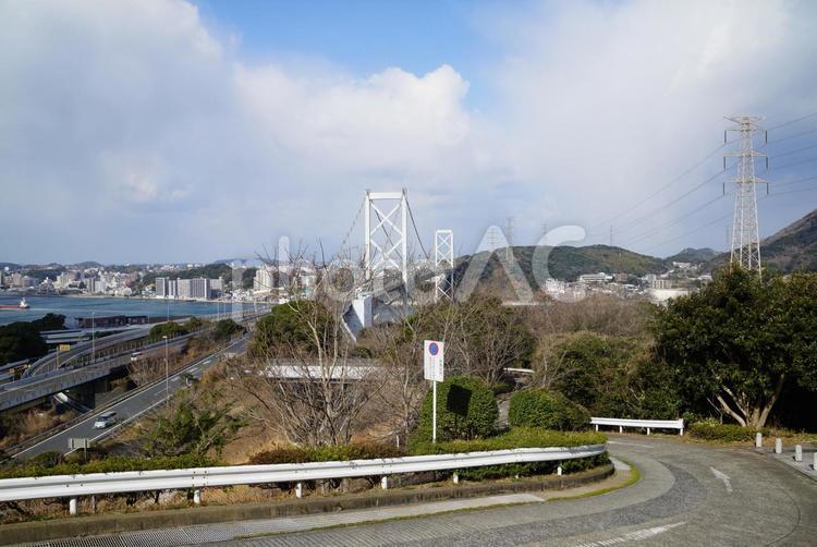 関門海峡大橋の見える風景 関門海峡大橋,風景,景色の写真素材