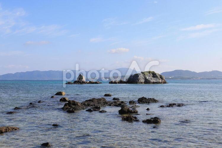 【沖縄県】竹富島　石垣島の離島から見た海と空 竹富島,沖縄県,石垣島の写真素材