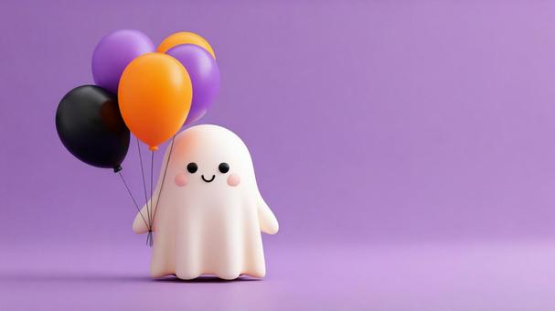 ハロウィン 風船を持ったおばけ ハロウィン 風船を持ったおばけの写真