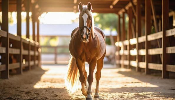 牧場を歩く馬の写真