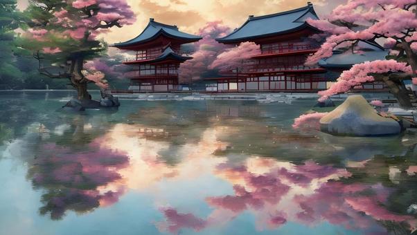 temple cherry blossoms, JPG temple cherry blossoms, 寺廟, 櫻花, 風景, JPG