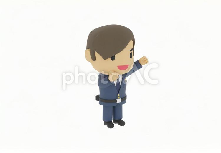 片手を上げガッツポーズする警察警官警視庁 婦警,警察官,パトカーの写真素材