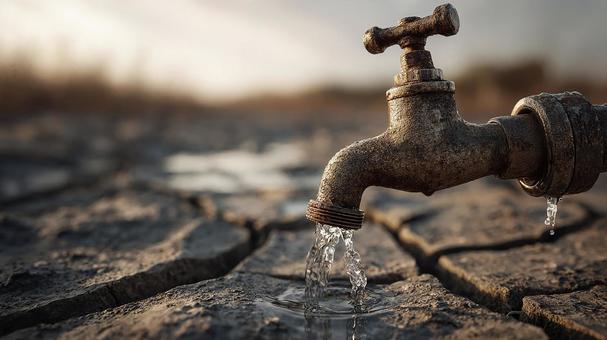 ひび割れた地面に落ちる水滴 ひび割れた地面に落ちる水滴の写真