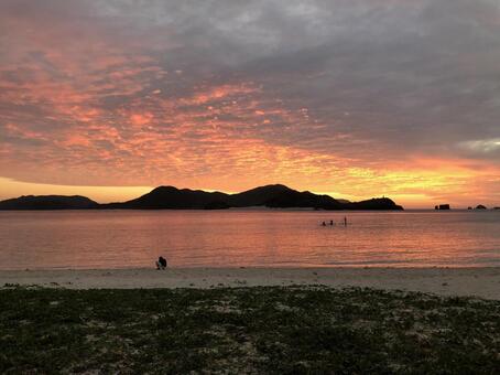 夕焼けと海 夕焼け,海,海岸の写真素材