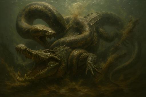 水中の巨獣闘争の写真