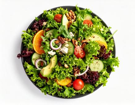 ヘルシーな食材を使ったサラダの真俯瞰構図 ヘルシーな食材を使ったサラダの真俯瞰構図の写真