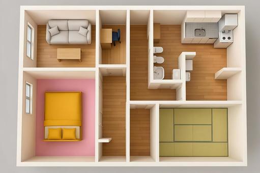 ファミリー向け住宅間取りの3D真俯瞰5 ファミリー向け住宅間取りの3D真俯瞰5の写真