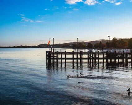滋賀・琵琶湖・今津港の観光船デッキ桟橋 琵琶湖,桟橋,デッキの写真素材