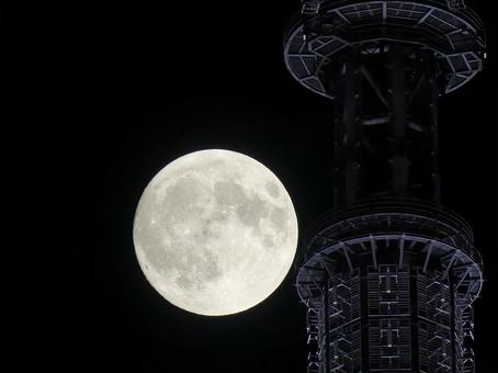 東京スカイツリーゲイン塔と中秋の名月① 東京スカイツリーゲイン塔と中秋の名月① 中秋の名月,満月,月の写真素材