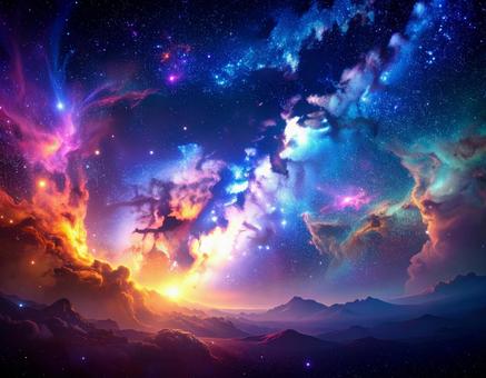 輝く星雲が広がる宇宙イメージ① 輝く星雲が広がる宇宙イメージ①の写真
