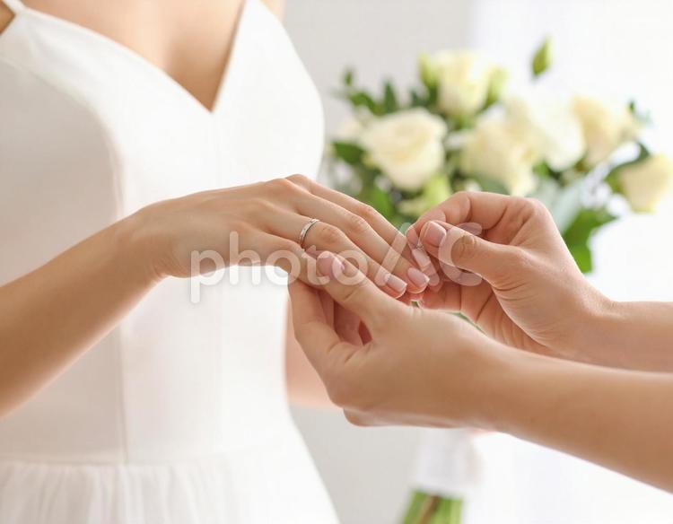結婚指輪をはめている手元 結婚式,結婚,婚活の写真素材