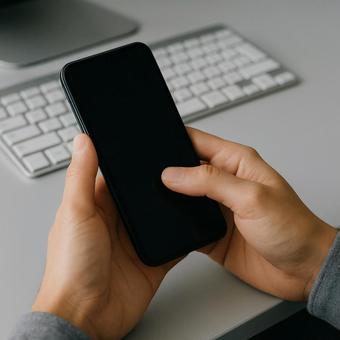 スマホとモダンデスク スマホとモダンデスクの写真