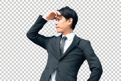 日差しを手で遮る男性 背景透過PSD 男性,人物,日差しの写真素材