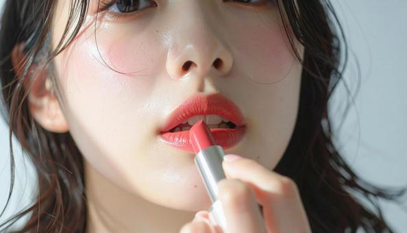 口紅をつける女性 口紅をつける女性の写真