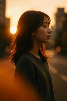 夕暮れの横顔 夕暮れの横顔の写真