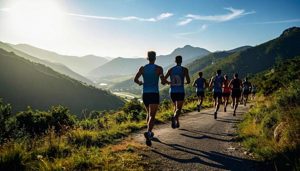 トライアスロン　マラソンする選手たちの写真