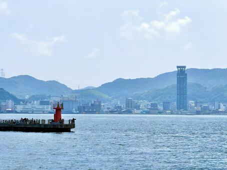 関門海峡を進む連絡船からの景色 白波,関門連絡船,航路の写真素材