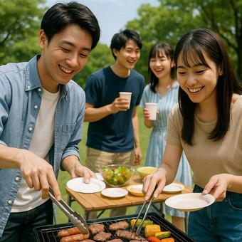 友達とバーベキュー 友達とバーベキューの写真