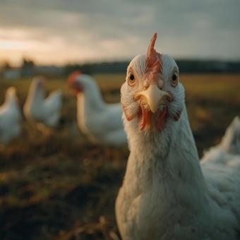 鮮やかな赤い鶏冠を持つ鶏の視線 鮮やかな赤い鶏冠を持つ鶏の視線の写真