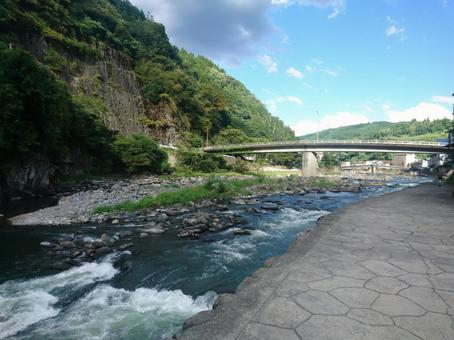 川 川 夏,涼しい,大分の写真素材