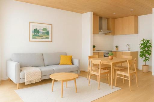 北欧風の明るいリビングダイニングの写真