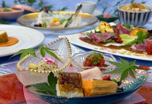 和洋折衷料理コース　前菜盛り合わせ 会席,前菜,和食の写真素材