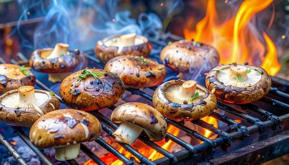 秋の味覚　椎茸の炭火焼きの写真