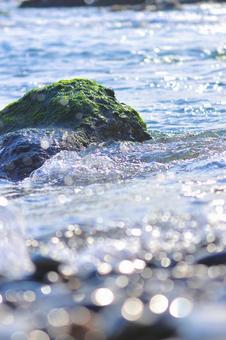 海 磯 海 磯 海,磯,玉ボケの写真素材