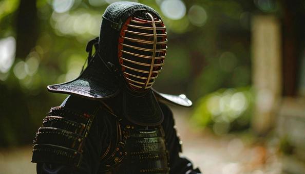 剣道の武具をつけた男性 剣道の武具をつけた男性の写真