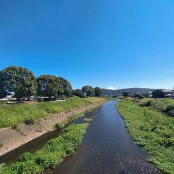 真夏の青空と川 川,河川,夏の写真素材