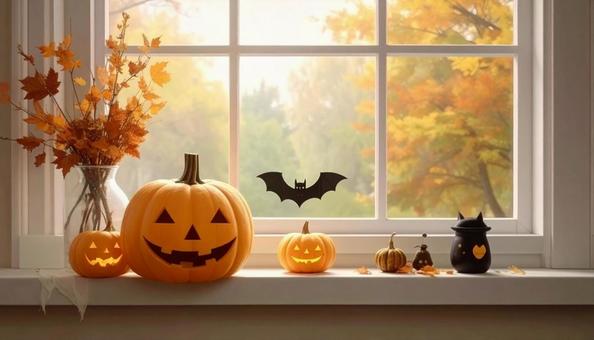 窓際のハロウィンデコレーション 窓際のハロウィンデコレーションの写真
