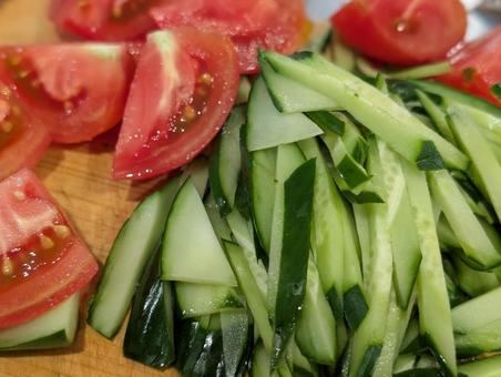 Photo, tomato, cucumber, to cut, 