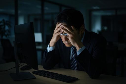 頭を抱える中堅社員 頭を抱える中堅社員の写真